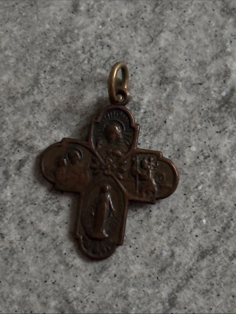 Religious Cross Pendant Necklace Charm in Antique Brass